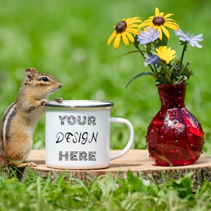 12 OZ ENAMEL CAMP Mug Mockup, Silver rim camp mug mockup,  camping mug mockup photo, Chipmocks, Nature mockup for camp mug