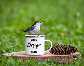 12 OZ ENAMEL CAMP Mug Mockup, Silver rim camp mug mockup,  camping mug mockup photo, Chipmocks, Nature mockup for camp mug
