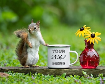 12 OZ ENAMEL CAMP Mug Mockup, Silver rim camp mug mockup,  camping mug mockup photo, Chipmocks, Nature mockup for camp mug