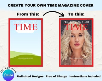TIME MAGAZINE COVER Smart Mockup to fill with Photo/Video/Design on Canva, Easy Drag &Drop, Editable Frame, Canva Template, Digital Download
