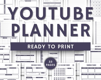 YouTube Planner, YouTube Content Planner Printable PDF, Social Media Planner Template, YouTube Business Planner, YouTube Planner Template