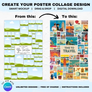 POSTER PHOTO COLLAGE 24&quot;x36&quot; Canva Template of 52 Photo Fields, Fill With Your Photos, Editable Text/Fonts, Easy Drag &Drop, Commercial Use