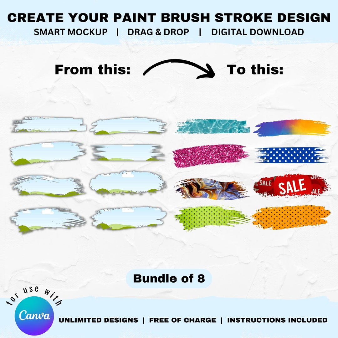 Paint Brush Stroke Mockup Bundle: Canva Drag & Drop Template (digital ...