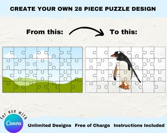 Maqueta de rompecabezas de Canva de 28 piezas: Diseño de fotos y vídeos con función de arrastrar y soltar (descarga digital)