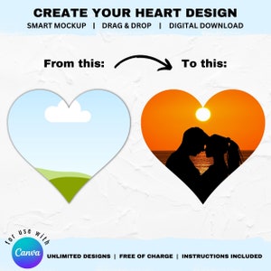 HEART SMART MOCKUP zum Füllen mit Ihrem eigenen Foto/Video/Design auf Canva, einfaches Ziehen & Ablegen, kommerzielle Nutzung, bearbeitbarer Canva-Rahmen, Herzvorlage