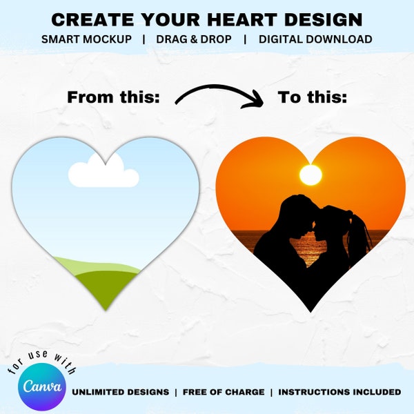 HEART SMART MOCKUP to fill with your own Photo/Video/Design on Canva, Easy Drag & Drop, Commercial Use, Editable Canva Frame, Heart Template