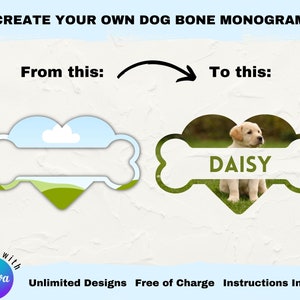 DOG BONE HEART Smart Mockup with Name Monogram to fill with your Photo/Design on Canva, Easy Drag &Drop, Commercial Use, Editable Bone Frame