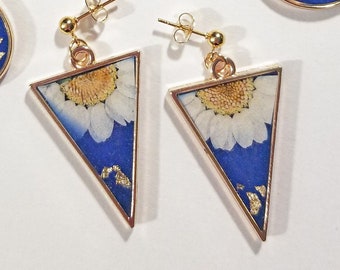 WILDFLOWER MEADOWS Collection - BLUE, Handmade, Hypoallergenic, Resin Earrings, Natural, Dried, Pressed Flowers