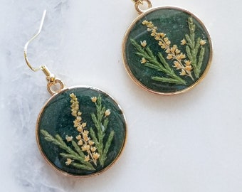 Botanical Resin Earrings, 100% Natural Pressed Flowers and Greenery