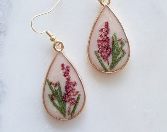 Teardrop Botanical Resin Earrings, 100% Natural Pressed Flowers and Greenery