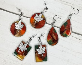 Handmade Resin Leaf Earrings: Autumn Jewelry