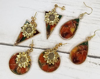 Handmade Sunflower Resin Earrings: Abstract Autumn Jewelry