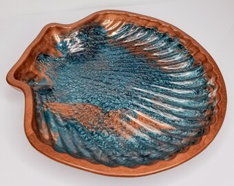 Copper & Teal Elegant Seashell Resin Sponge Dish, Vanity Tray, Trinket