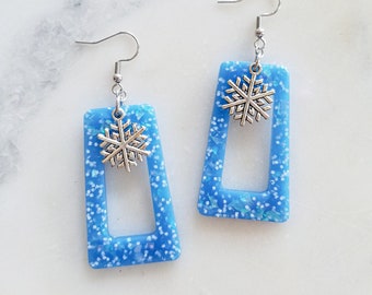 SNOWY Winter Earrings, Resin Earrings, Hypoallergenic, Handmade