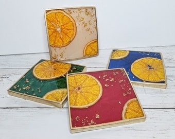 Elegant ORANGE SLICE Resin Coasters, Handmade Coasters