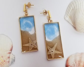 BEACH Resin Earrings. Variety of styles. Natural Starfish & Beach Sand.