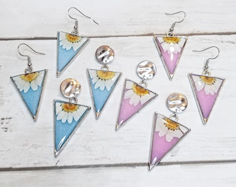 Daisy Resin Earrings: Triangle Baby Shower Gender Reveal Favors