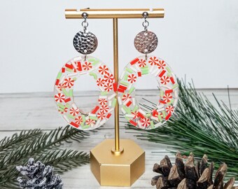 PEPPERMINT SPRINKLES Christmas Resin Earrings, Stocking Stuffers, Handmade, Hypoallergenic