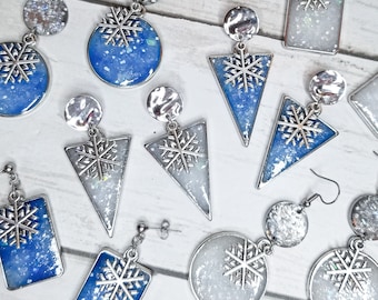 Snowflake Resin Earrings: Hypoallergenic Winter Holiday Jewelry