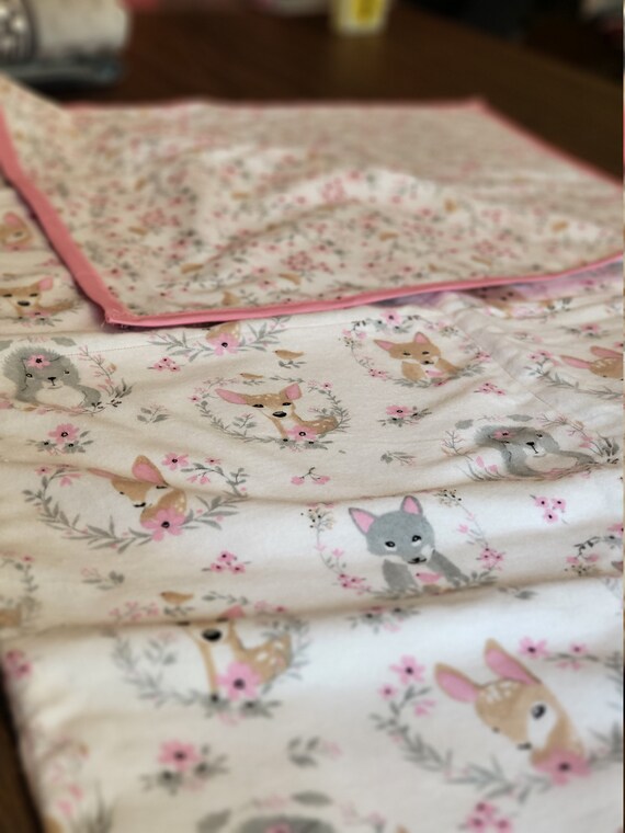Pink Woodland Animal Baby Blanket With Burpee Etsy