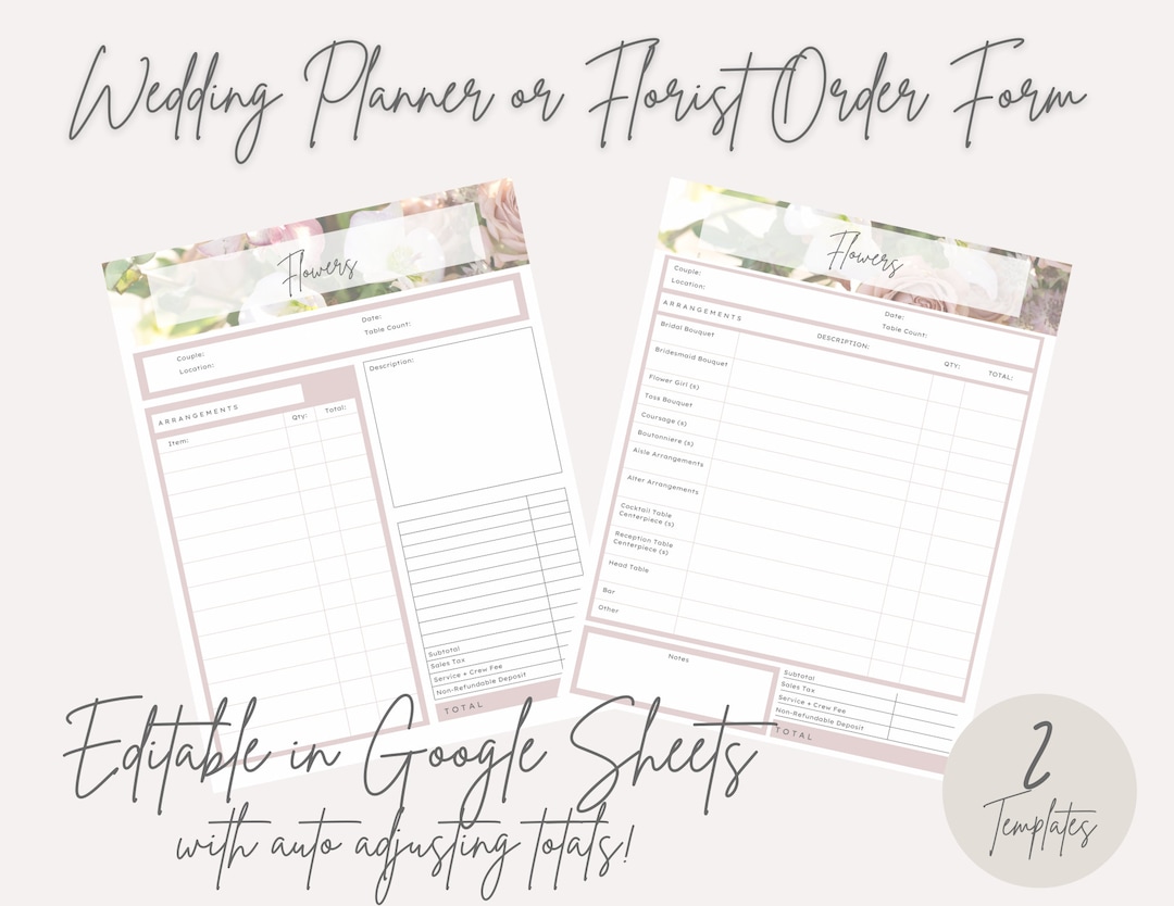 Flower Order Form Google Sheets Flower Order PDF Etsy