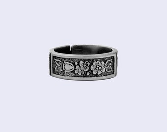 Floral Ring, Stainless Steel Ring, Band Ring, Mens Ring, Womens Ring