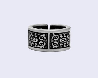 Floral Ring, Stainless Steel Ring, Band Ring, Mens Ring, Womens Ring, Black Ring