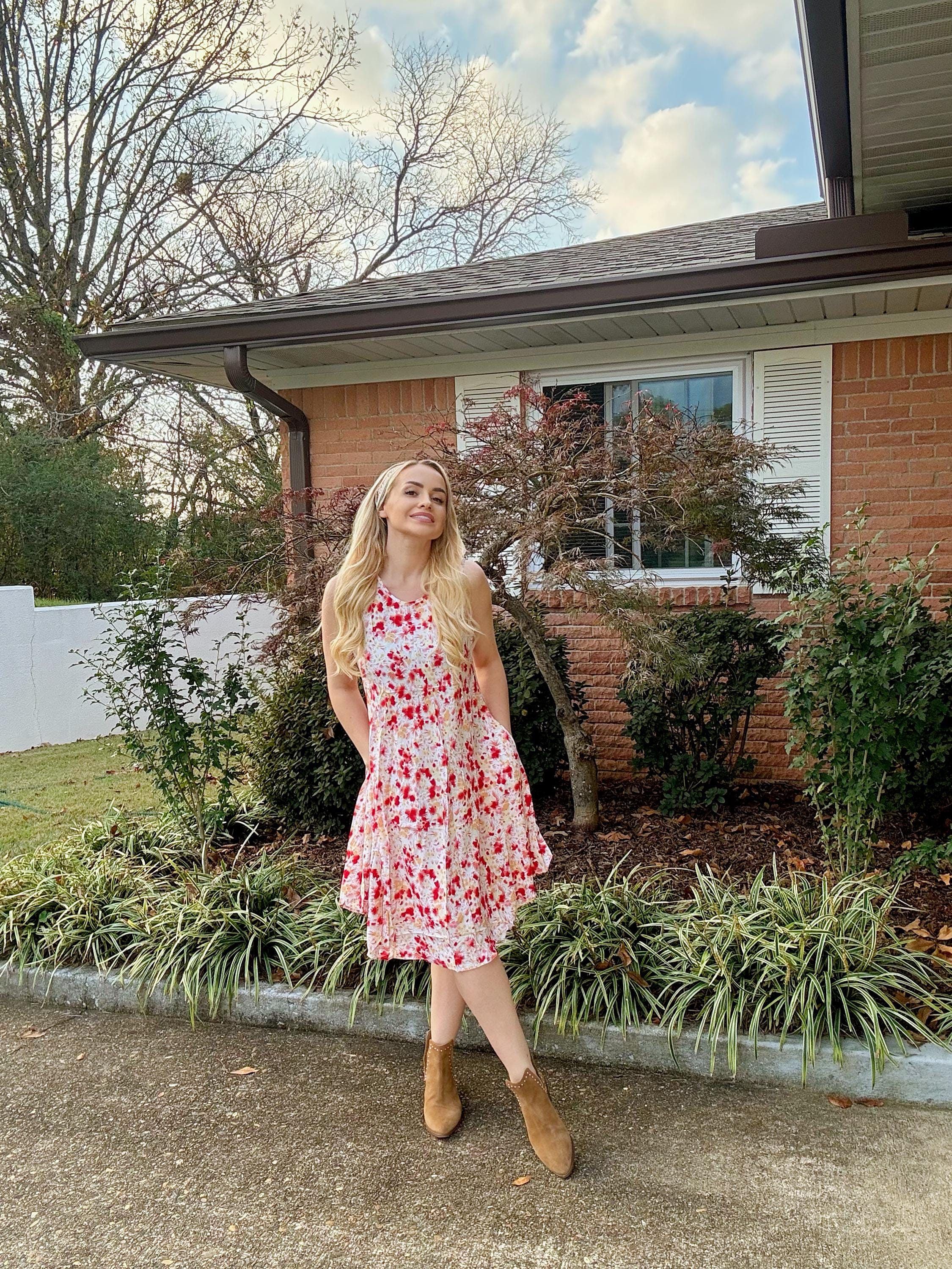Robe débardeur en rayonne avec poches, robe midi fleurie été printemps mode robe d'été décontractée cadeau parfait pour elle
