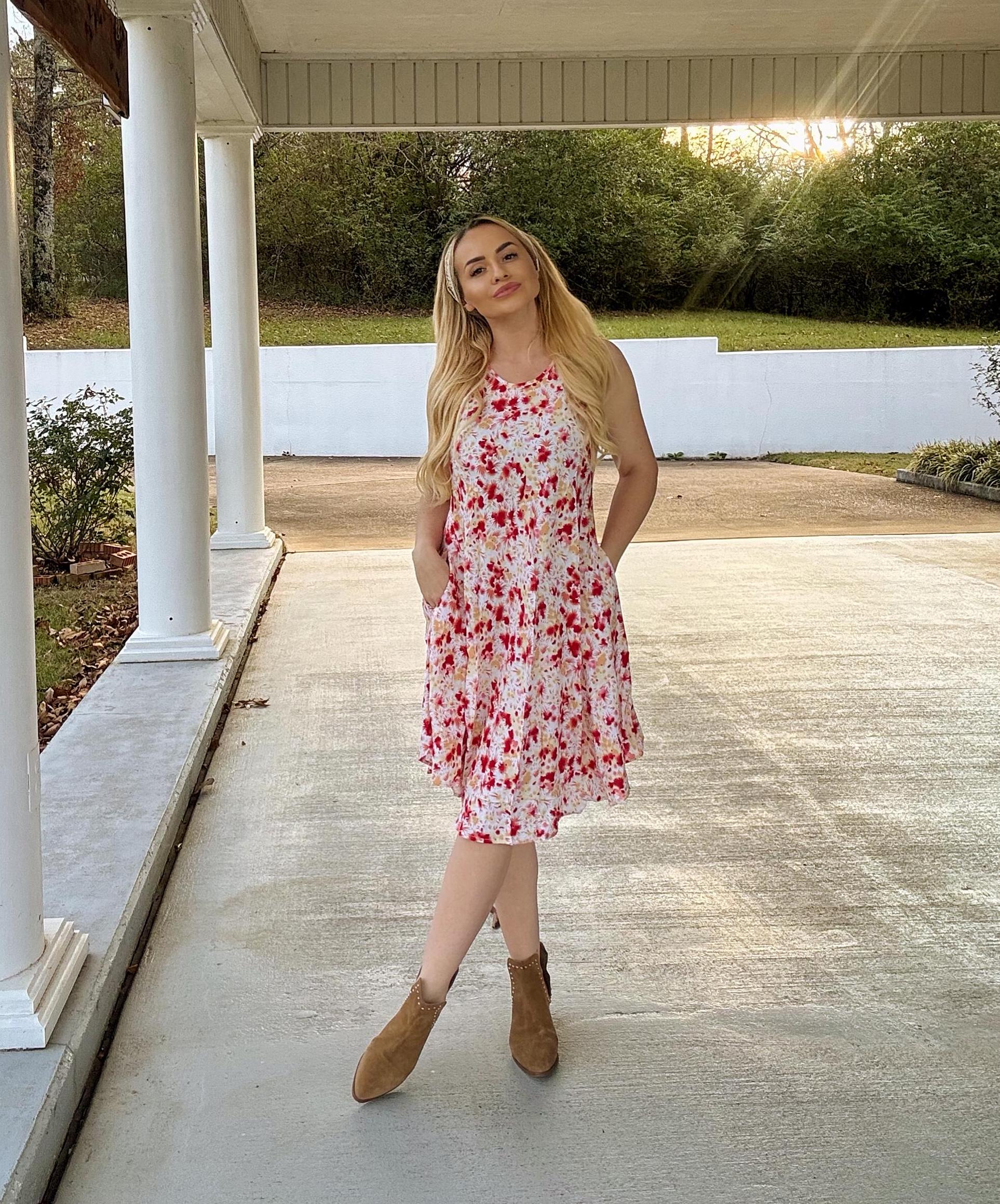 Sleeveless Floral Printed Tank Dress
