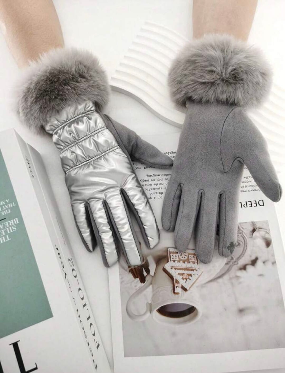 Women Winter Gloves Winter Gloves Faux Fur Gloves Puffer Etsy