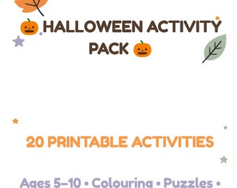 Halloween activiteitenpakket voor kinderen (printbaar) | 20 pagina's met Halloween-activiteiten voor kinderen van 5 tot 10 jaar | Kleuren, puzzels en spelletjes (PDF)