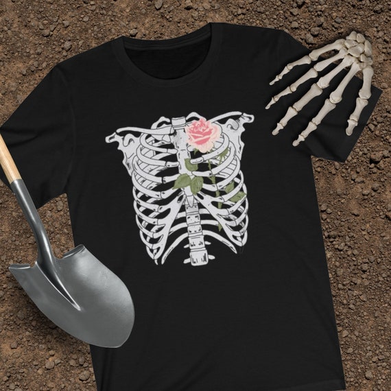 Skeleton Rib Cage Halloween Tee Rose 