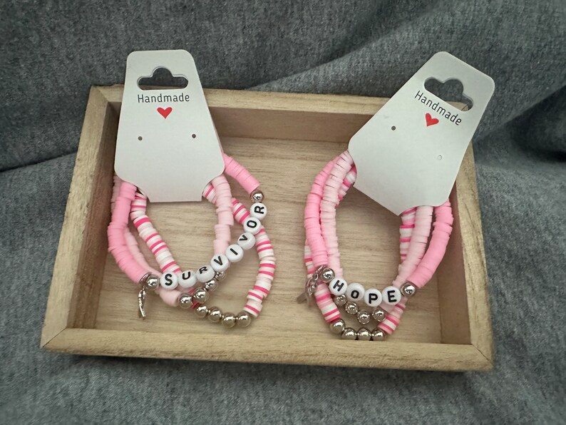 Breast Cancer Beaded Bracelet Etsy