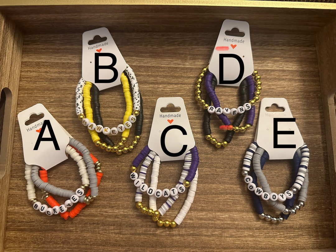 Custom Team Bracelets, Sports Bracelets, Heishi Bead Bracelets, College Football Bracelets, Etsy
