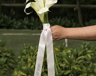 Wedding Bouquet Ribbon – Personalised Satin Bridal Bouquet Bow | Luxury Custom Name Keepsake 2m