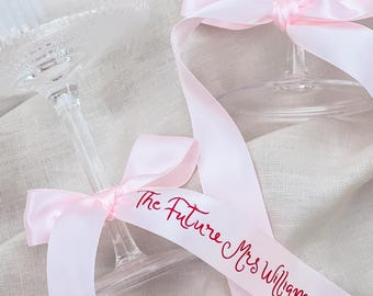 Hens Party Ribbon – Personalised Pink Satin Bachelorette & Bridal Shower Bow
