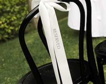 Reserved Chair Ribbon – 3m Wedding Chair Bow | Personalised Luxury Satin Ceremony Seating Decor