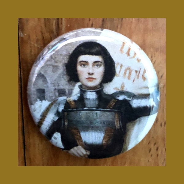 Joan Of Arc 1.25" pinback button, Catholic, Christian, religious, saint pin