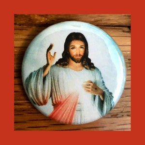 Divine Mercy 1.25" pinback button, Jesus Christ, Catholic, Christian, Saint Faustina, religious pin