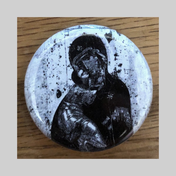 Blessed Virgin Mary 1.25" pinback button, Virgin of Vladimir, Religious Icon, Catholic, Orthodox, Christian pin