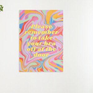 Recuerde quitarse el sostén en la puerta - Arte de entrada - Arte de los años 70 - Arte psicodélico - Cartel de entrada - Impresiones de arco iris IMPRIMIBLES