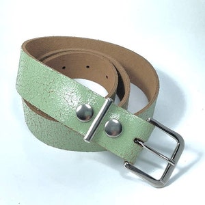 Ladies Distressed leather belt mint green
