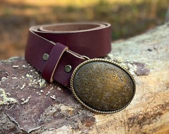 Vtg Leather Fossil Belt MEDIUM / 32-36” Waist Belt Buckle  display picture 1