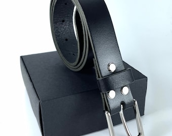 Black mens handmade leather belt present for him