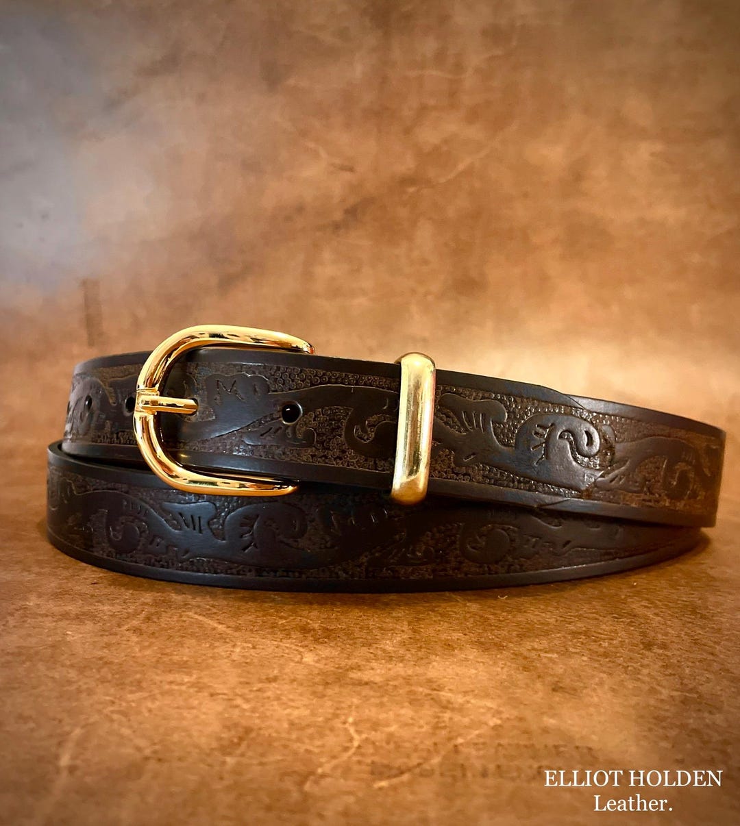 Brown Leather Belt Gold Buckle - 1 1/8" Inch - 30mm Belt - Western Belt ...