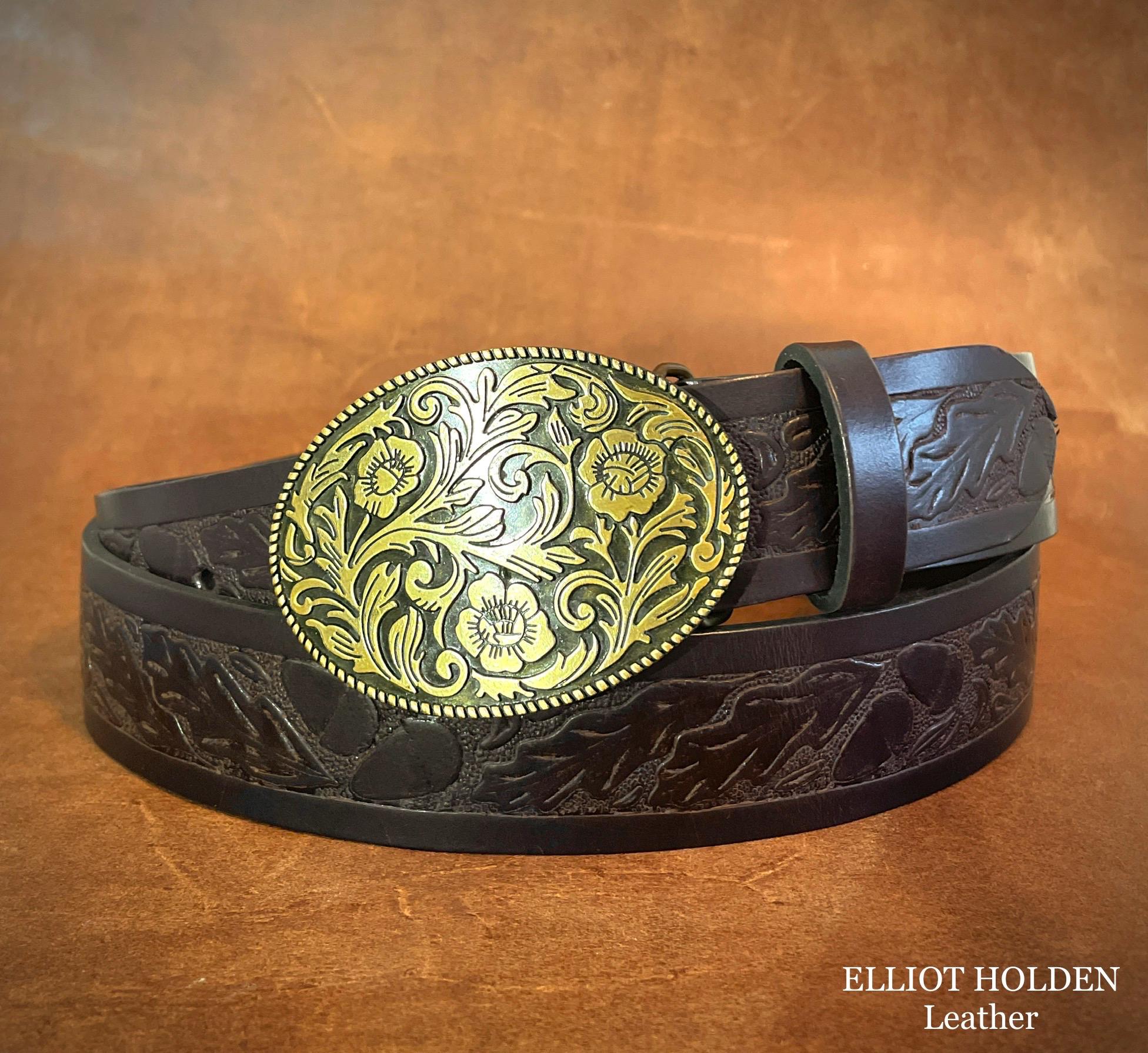 SOLID Italian Leather Belt With Western Rodeo Buckle  display picture 2