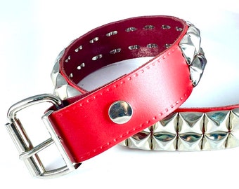 Red Studded Leather Belt - Etsy Red Studded Leather Belt - Etsy