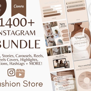 1400+ Instagram BUNDLE Neutral Minimal Fashion E-Commerce Business Canva Templates for Posts, Stories, Highlights, Reels, Captions & MORE!