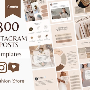 300 Fashion E-Commerce Instagram Business POSTS Templates - Neutral Canva Graphics for Products Shops - Quotes, Infographics, Tech, Reviews