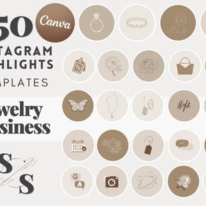 50 Jewelry Instagram Highlights Covers Business Templates - Neutral, Minimal, Elegant Canva Graphics -Social Media Icons for Jewellery Shops